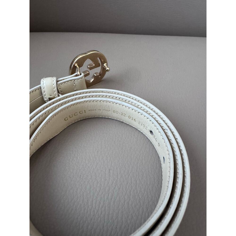 Vintage Gucci Belt Logo Gold Buckle Leather Ivory Cream Luxury 90s Y2K - Picture 2 of 6